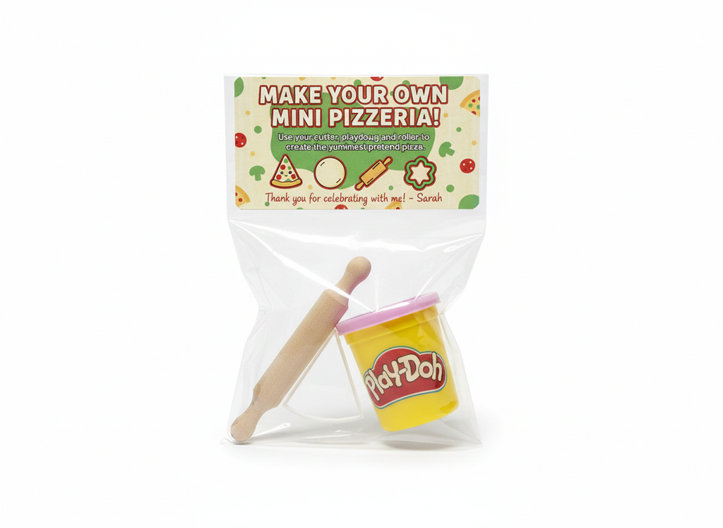 Personalised Pizza Party Bag with Playdough, Roller & Cutter