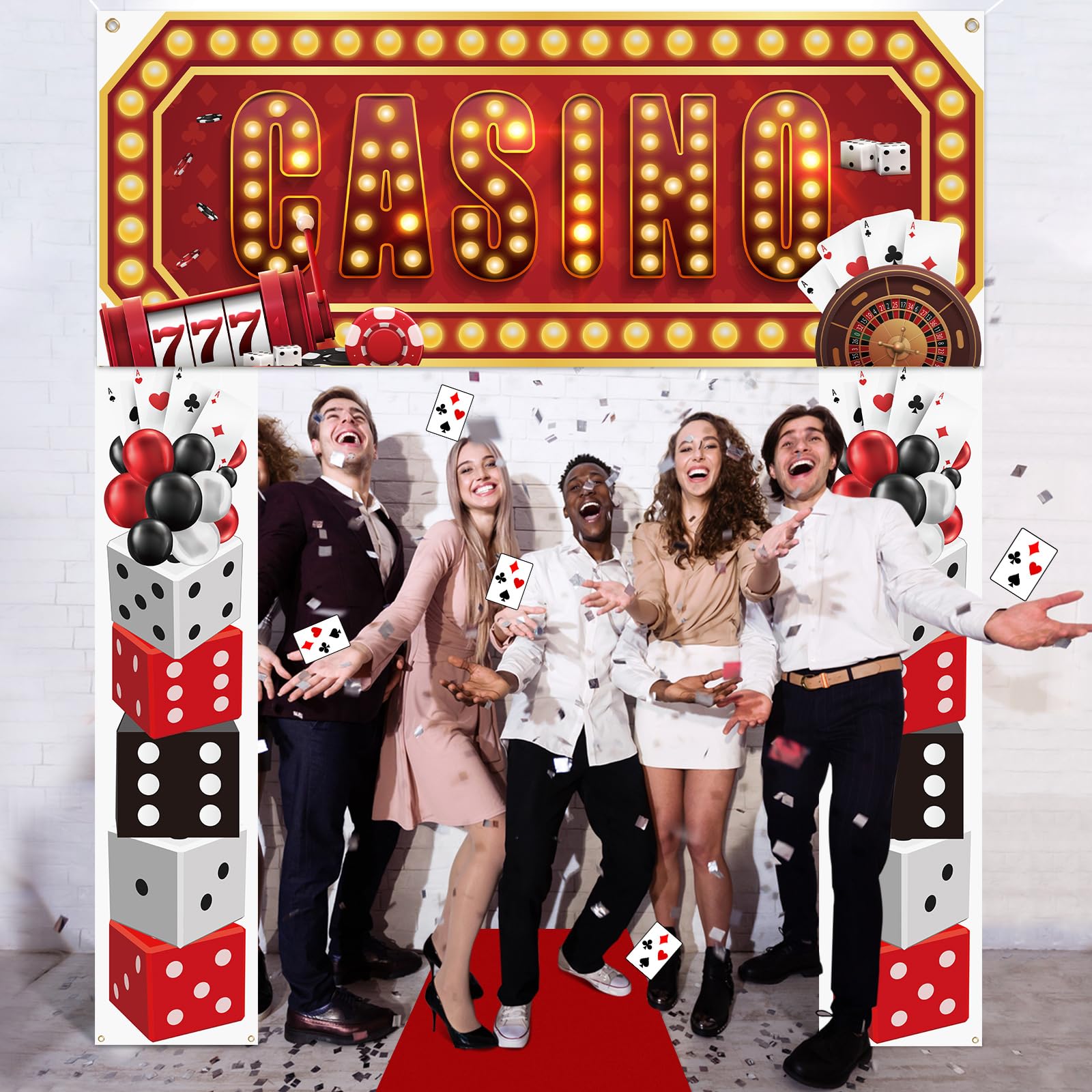 Peryiter Casino Night Entryway Banner Kit – 7-Piece Party Decor