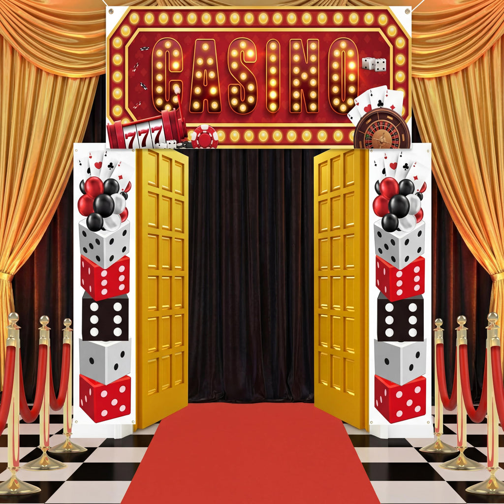 Peryiter Casino Night Entryway Banner Kit – 7-Piece Party Decor