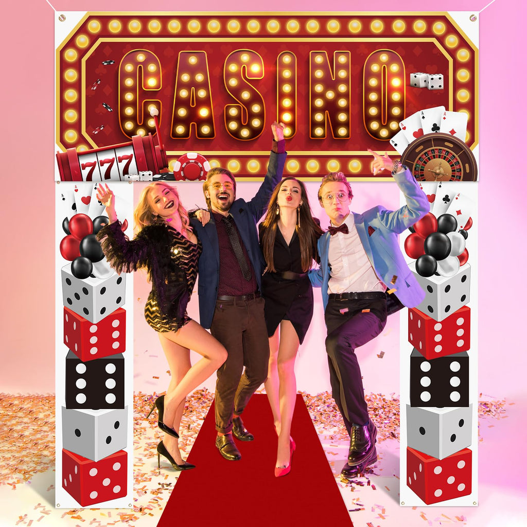 Peryiter Casino Night Entryway Banner Kit – 7-Piece Party Decor