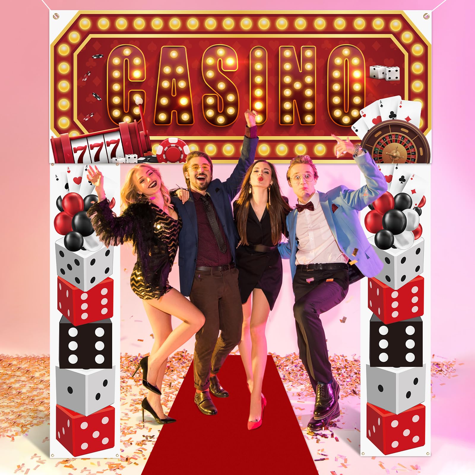 Peryiter Casino Night Entryway Banner Kit – 7-Piece Party Decor