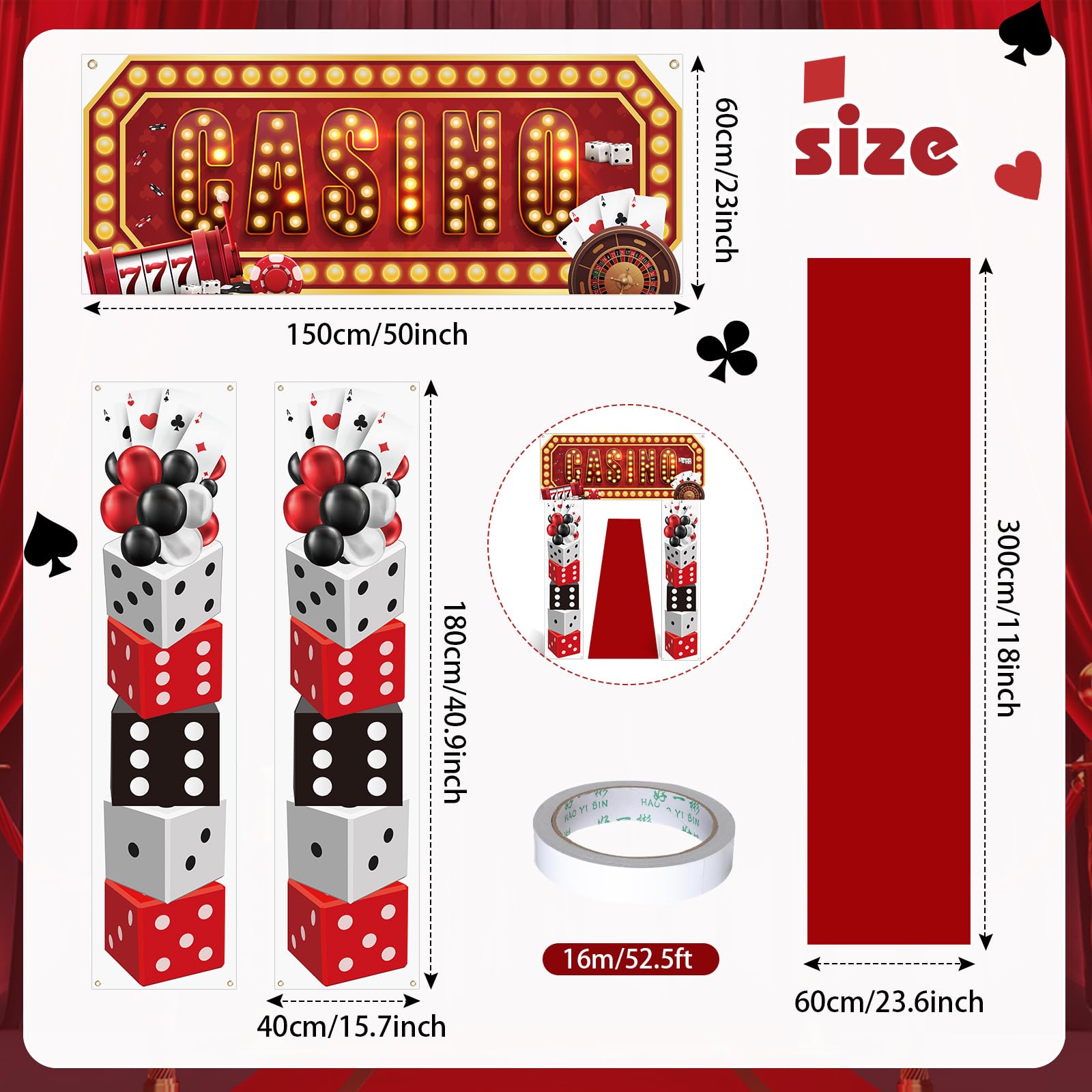 Peryiter Casino Night Entryway Banner Kit – 7-Piece Party Decor