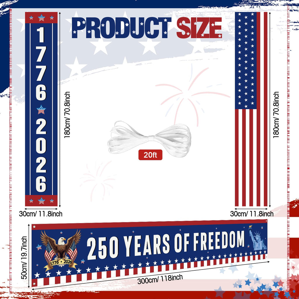 Peryiter 3-Piece 250th Anniversary Patriotic Banner Set — 1776–2026 USA Door & Porch Decor