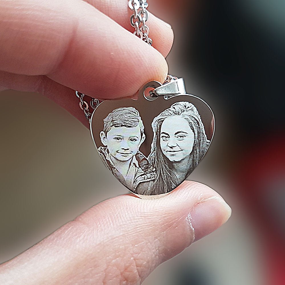 Personalised Photo Necklace – Heart Pendant With Custom Text Engraving Gift