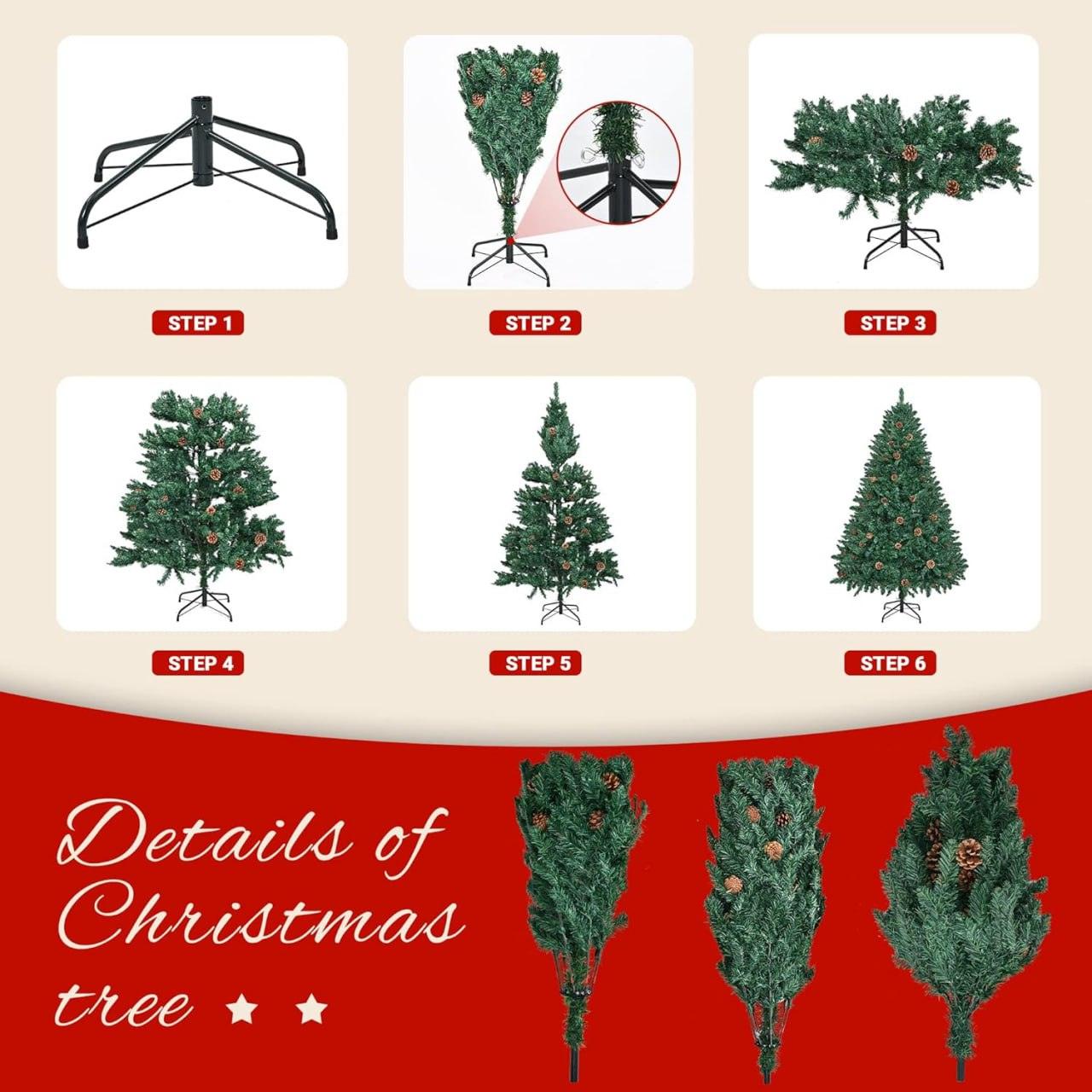 Artificial Christmas Tree 5FT Fold Out with Snow Pine Cones Indoor GIGALUMI