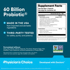Physician's CHOICE Probiotics 60B CFU – 10 Strains + Organic Prebiotics | Immune & Digestive Health | 60 Count