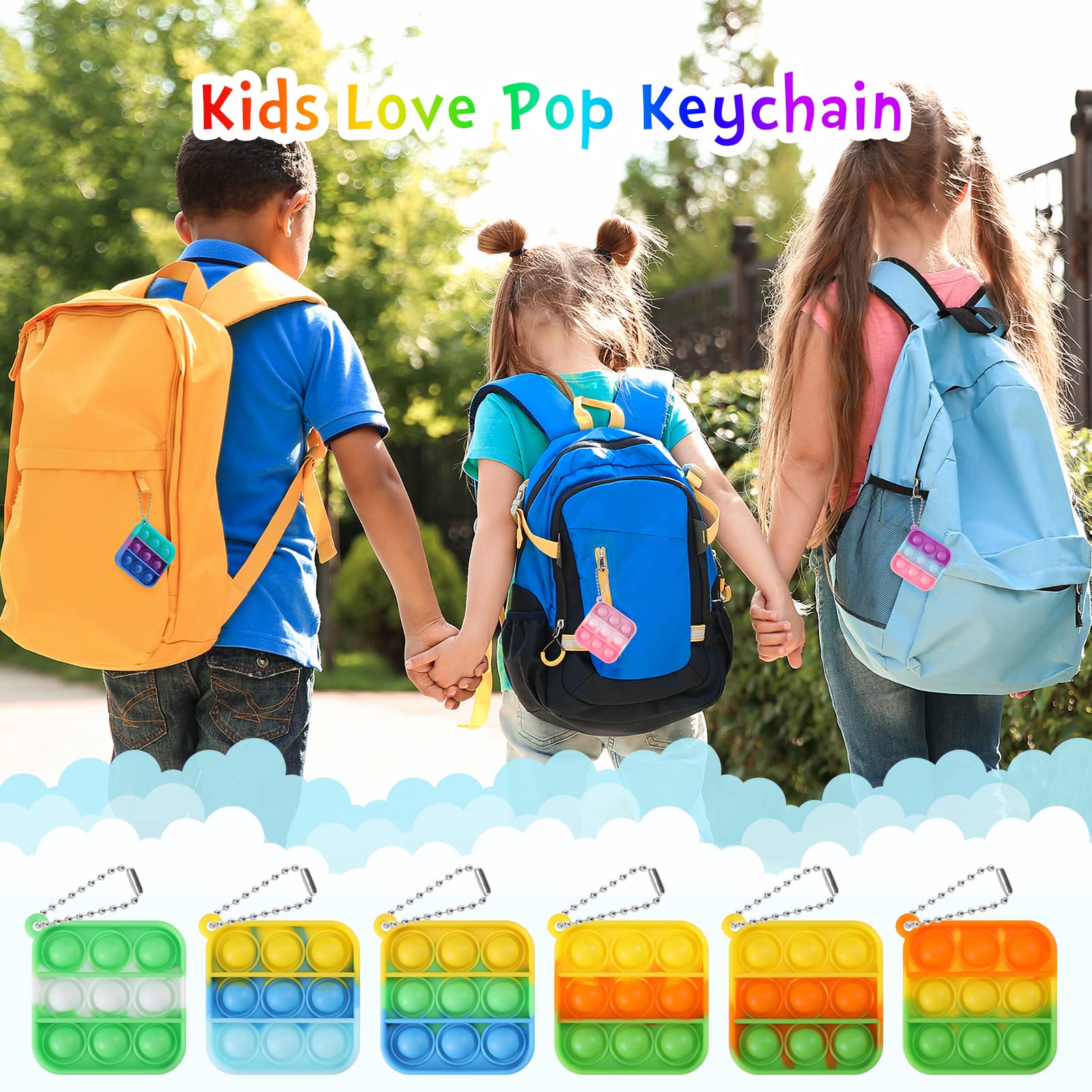 PICcircuit 30-Pack Mini Pop Fidget Keychains — Kids Party Favors & Classroom Prizes