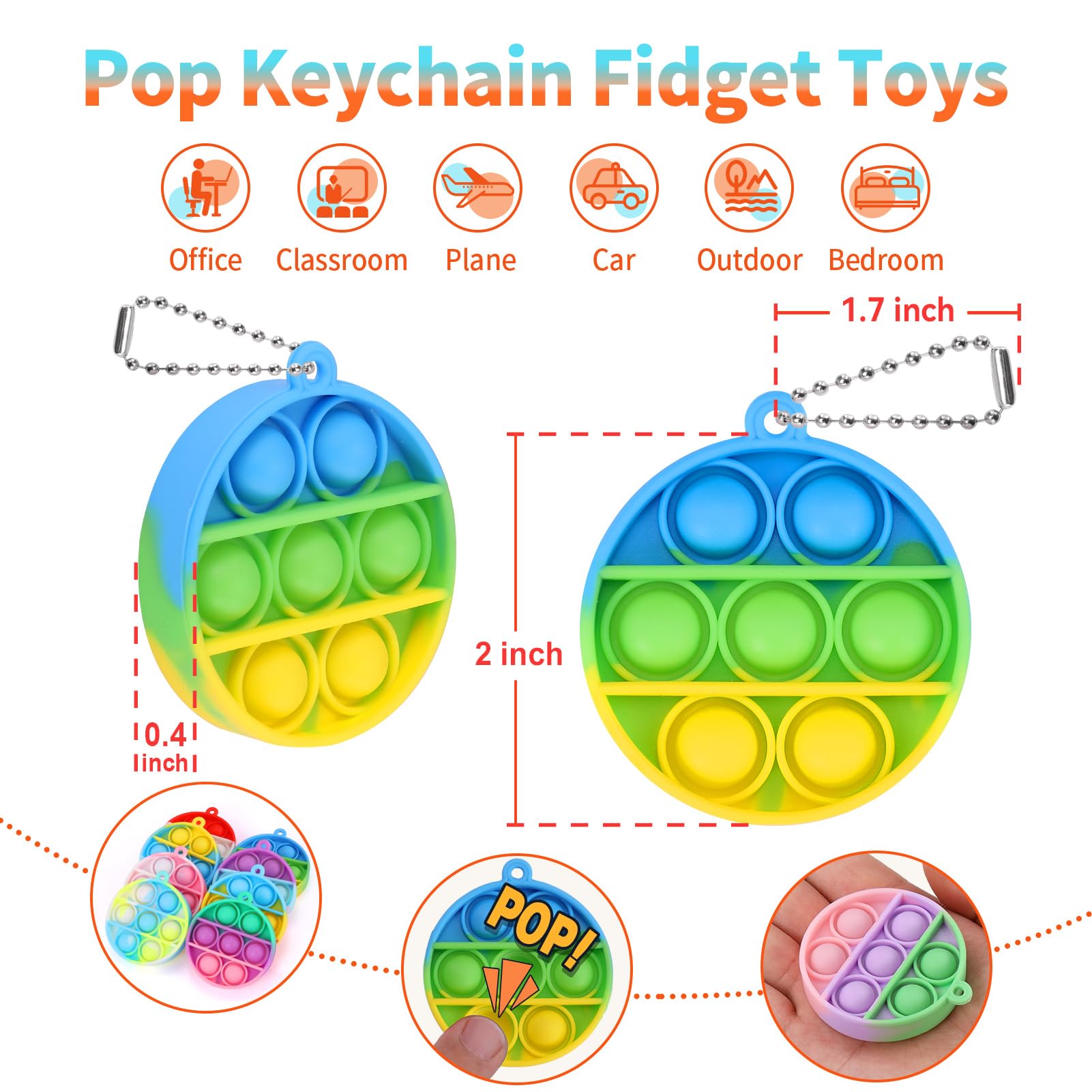 PICcircuit Kids Party Favors Fidget Toys Bulk 30 Pack — Mini Pop Keychains