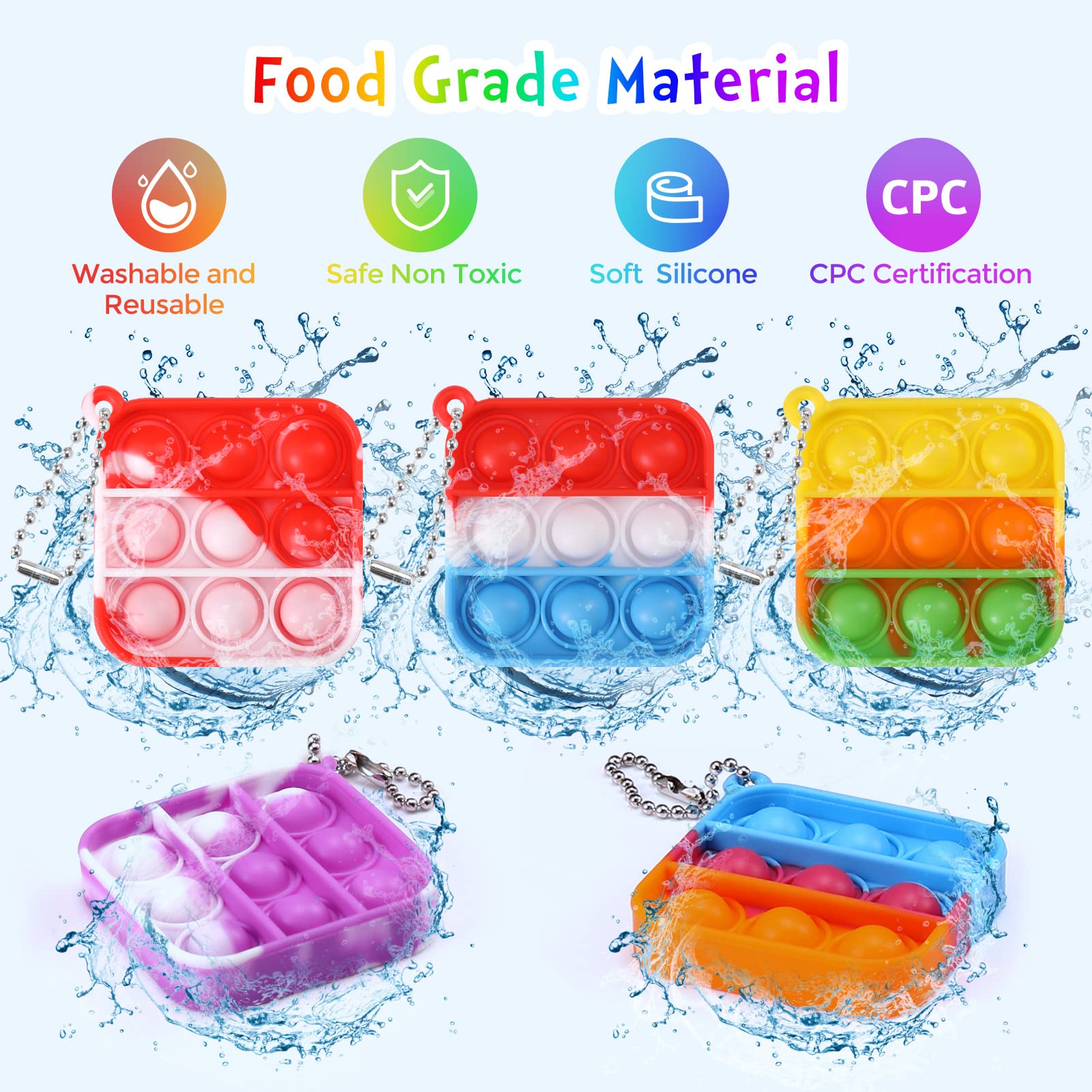 PICcircuit 30-Pack Mini Pop Fidget Keychains — Kids Party Favors & Classroom Prizes