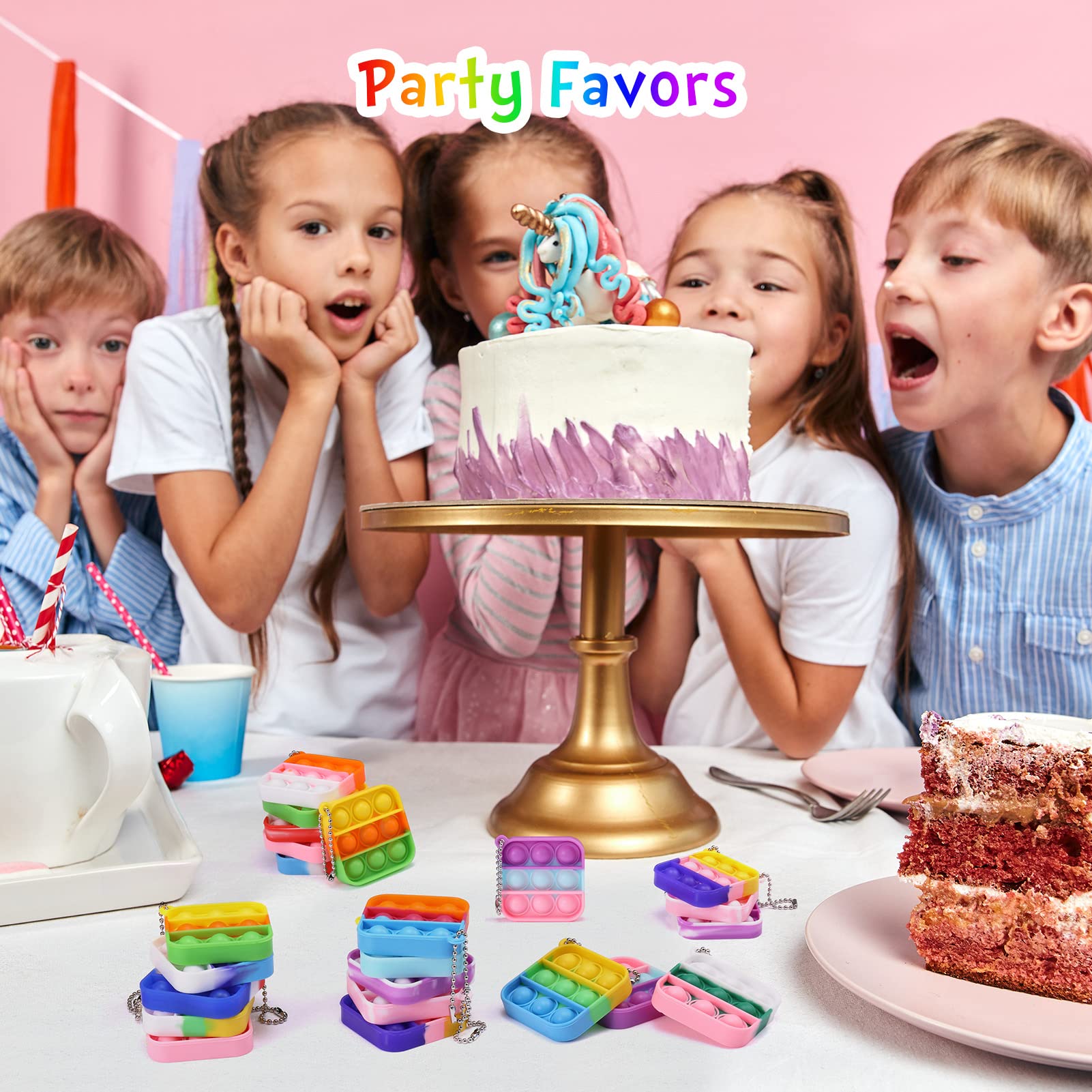 PICcircuit 30-Pack Mini Pop Fidget Keychains — Kids Party Favors & Classroom Prizes