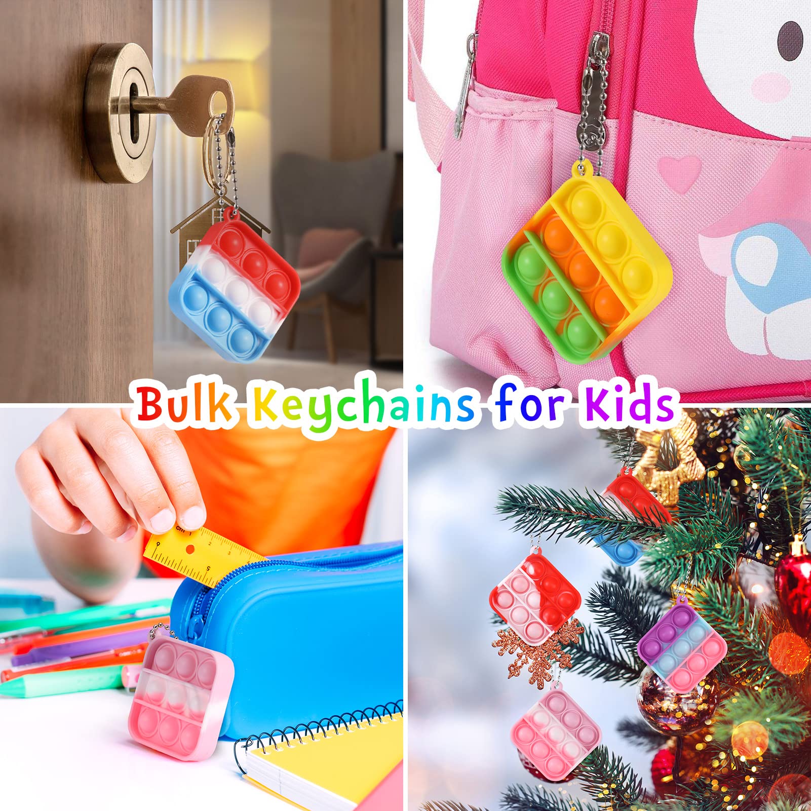 PICcircuit 30-Pack Mini Pop Fidget Keychains — Kids Party Favors & Classroom Prizes