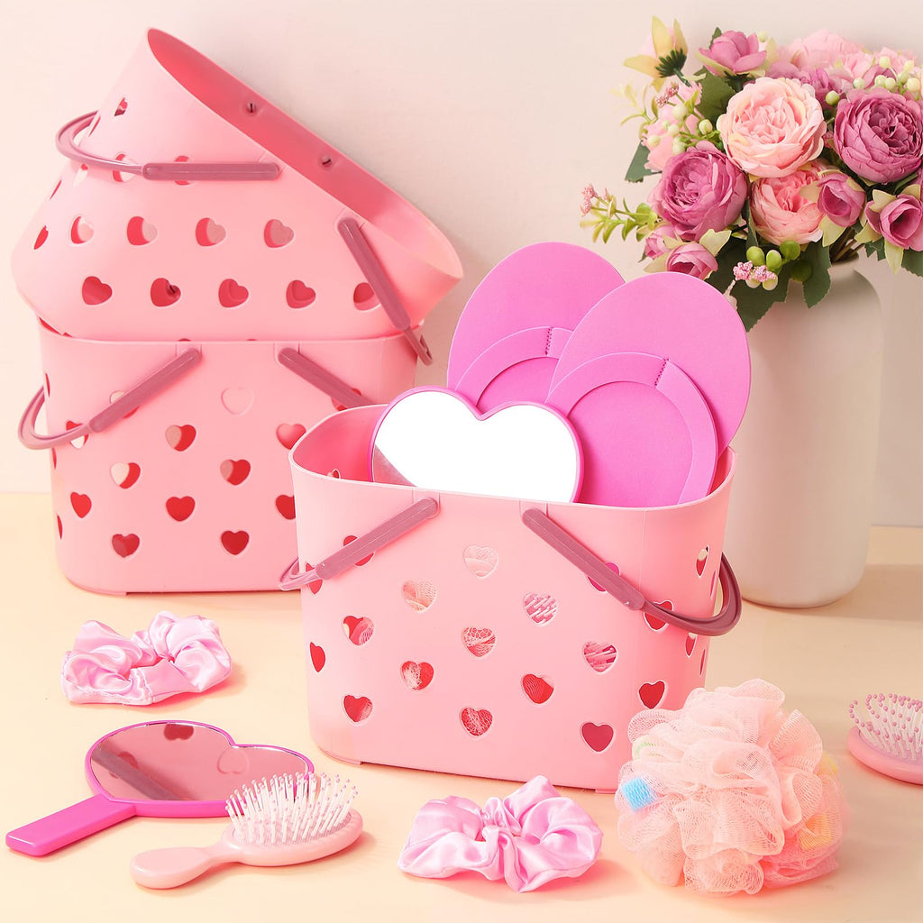 Pickmesh 8-Set Spa Party Supplies Kit for Sleepovers — Pink Baskets, Heart Mirrors, Cat Ear Headbands