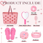 Pickmesh 8-Set Spa Party Supplies Kit for Sleepovers — Pink Baskets, Heart Mirrors, Cat Ear Headbands