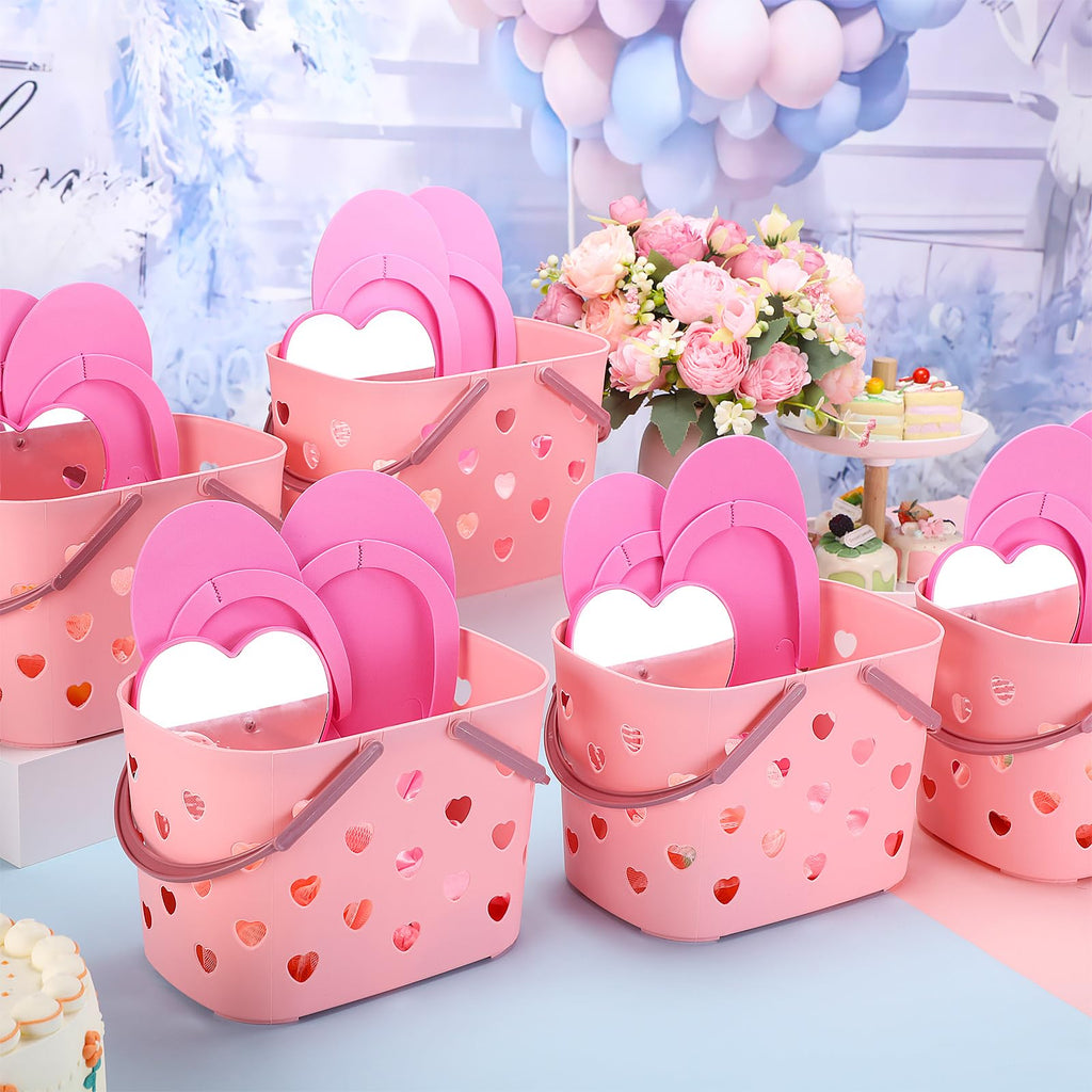 Pickmesh 8-Set Spa Party Supplies Kit for Sleepovers — Pink Baskets, Heart Mirrors, Cat Ear Headbands