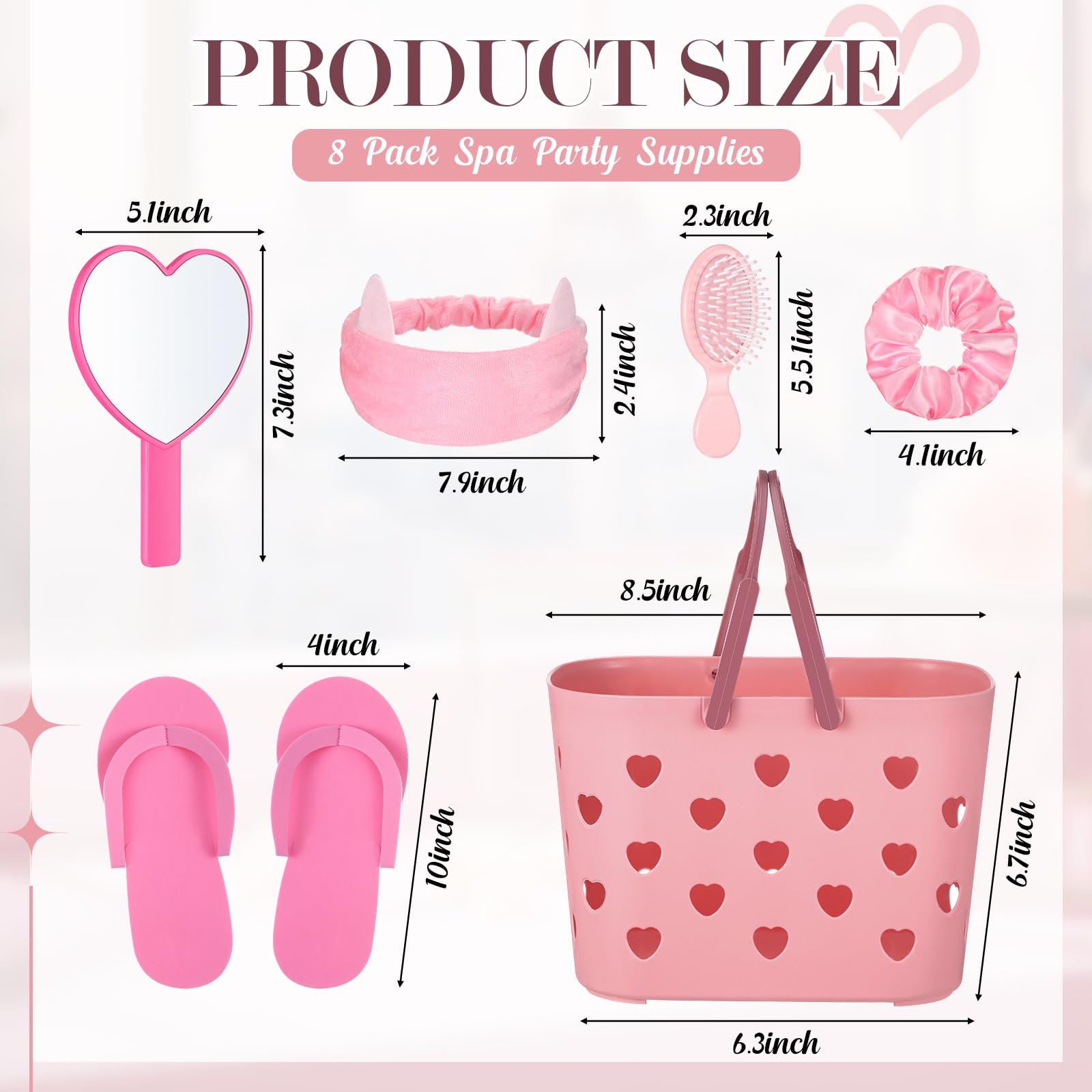 Pickmesh 8-Set Spa Party Supplies Kit for Sleepovers — Pink Baskets, Heart Mirrors, Cat Ear Headbands