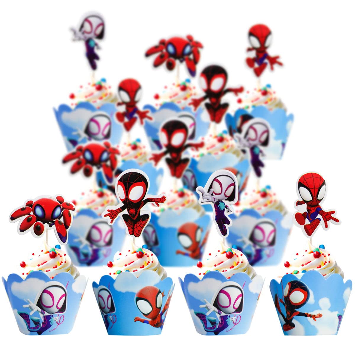 Piegricdiat 12pc Spidey & His Amazing Friends Cupcake Toppers with Wrappers