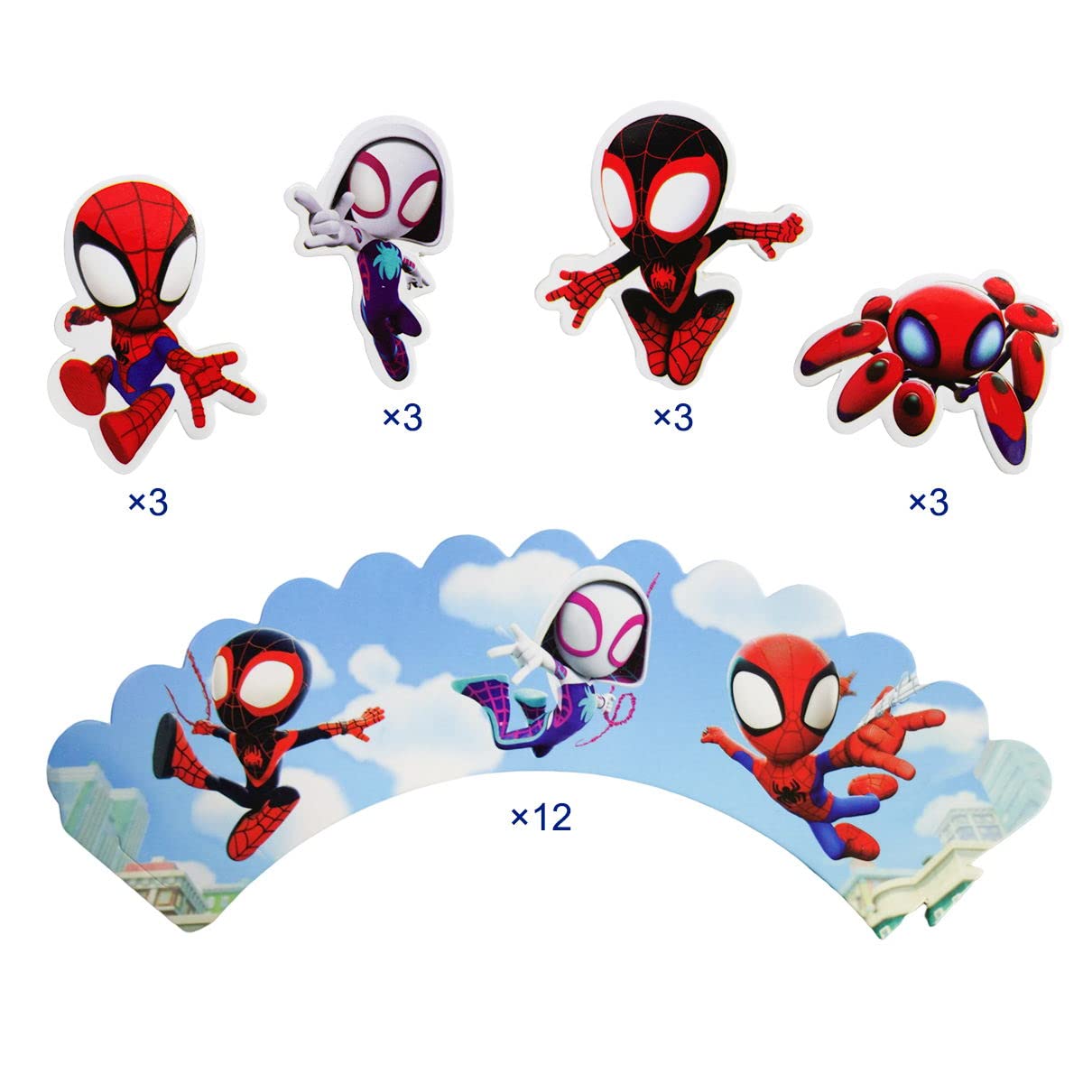 Piegricdiat 12pc Spidey & His Amazing Friends Cupcake Toppers with Wrappers