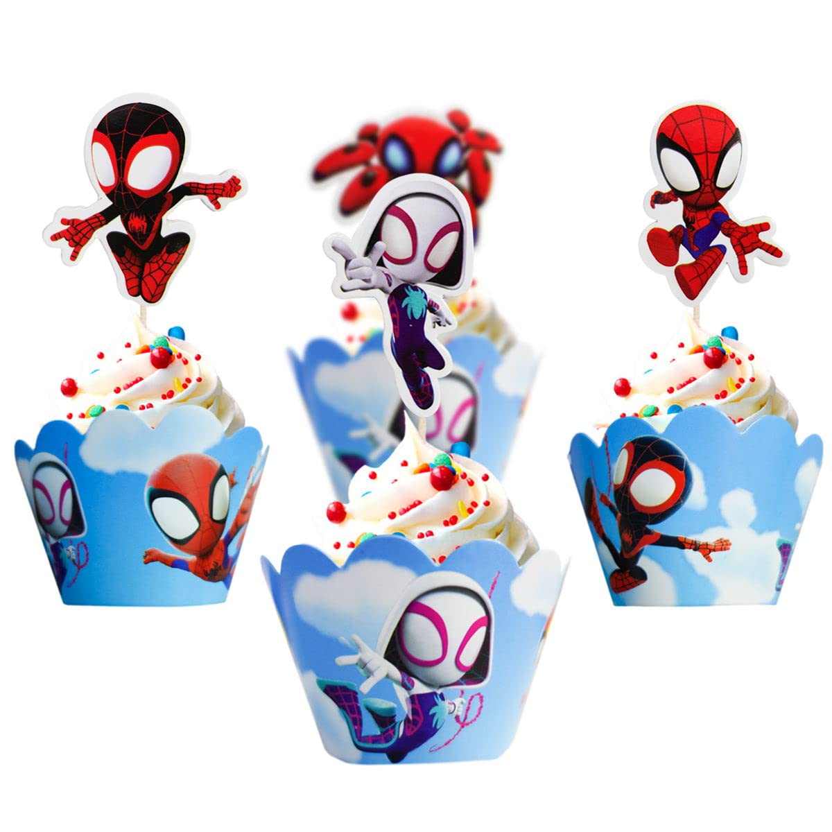 Piegricdiat 12pc Spidey & His Amazing Friends Cupcake Toppers with Wrappers