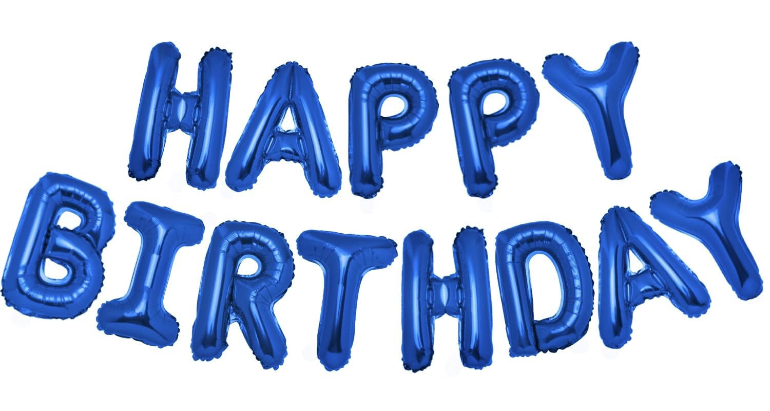PIGETALE 16-Inch Royal Blue Happy Birthday Balloon Banner – 13 Letter Balloons & Aluminum Foil Decorations