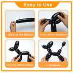 PIGETALE 260 Balloons – 100 Black Twisting Balloons for Animal Shapes & Party Decor