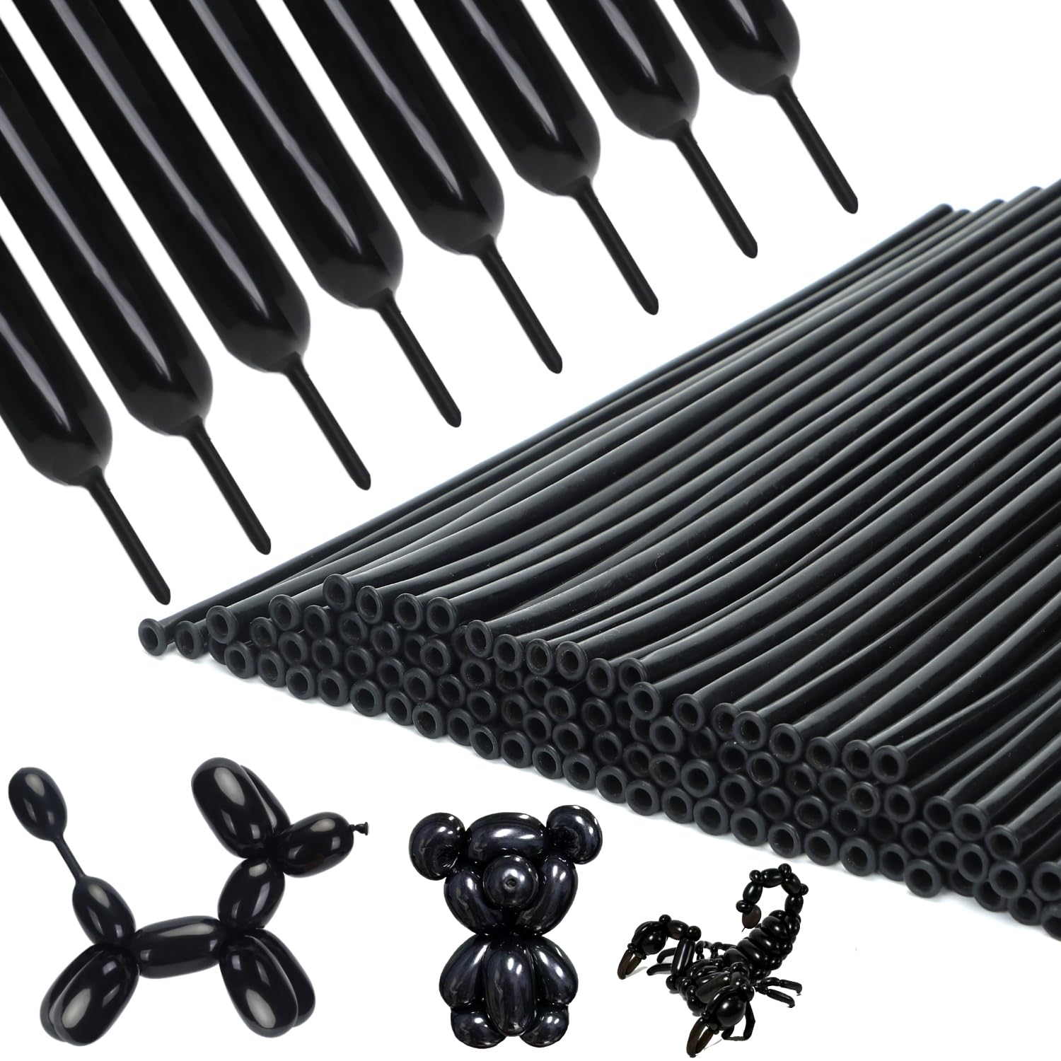 PIGETALE 260 Balloons – 100 Black Twisting Balloons for Animal Shapes & Party Decor
