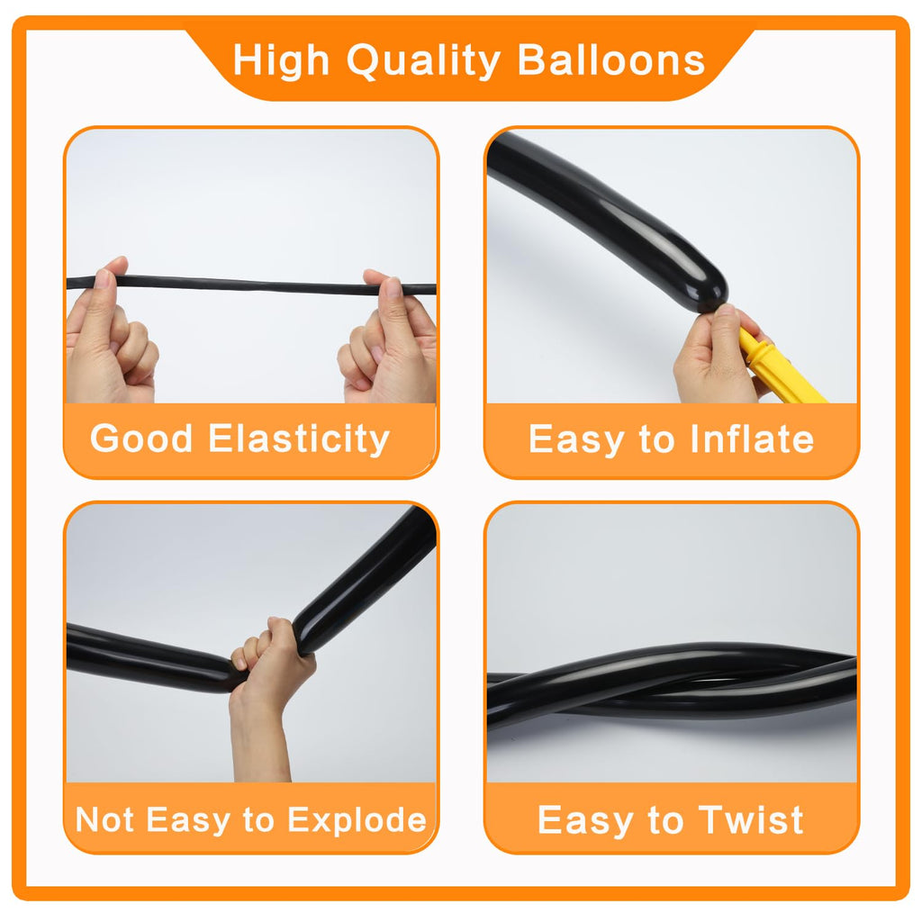 PIGETALE 260 Balloons – 100 Black Twisting Balloons for Animal Shapes & Party Decor