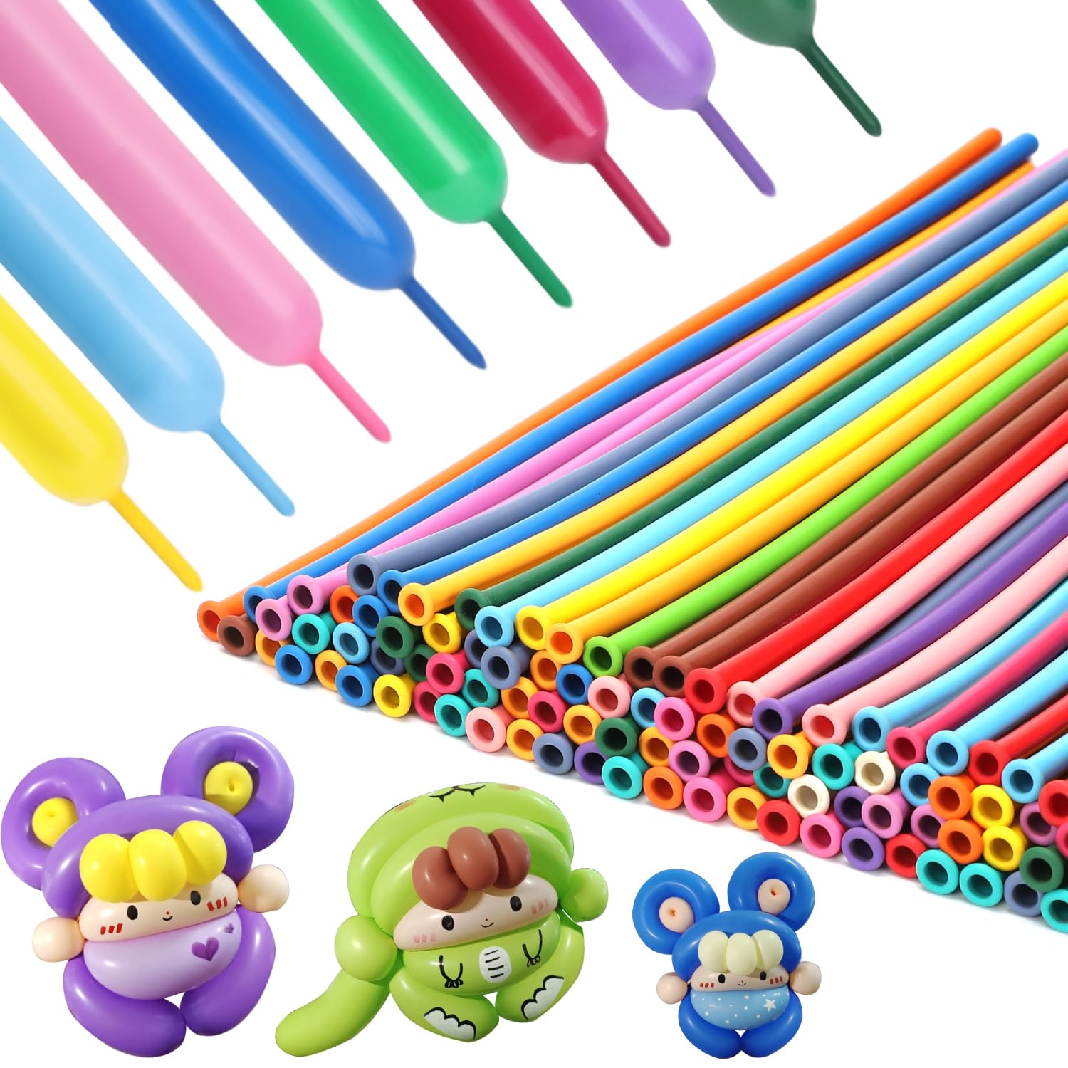PIGETALE 100pcs 260q Long Skinny Balloons Rainbow – Thick Latex Twisting Balloons for DIY Party Decor