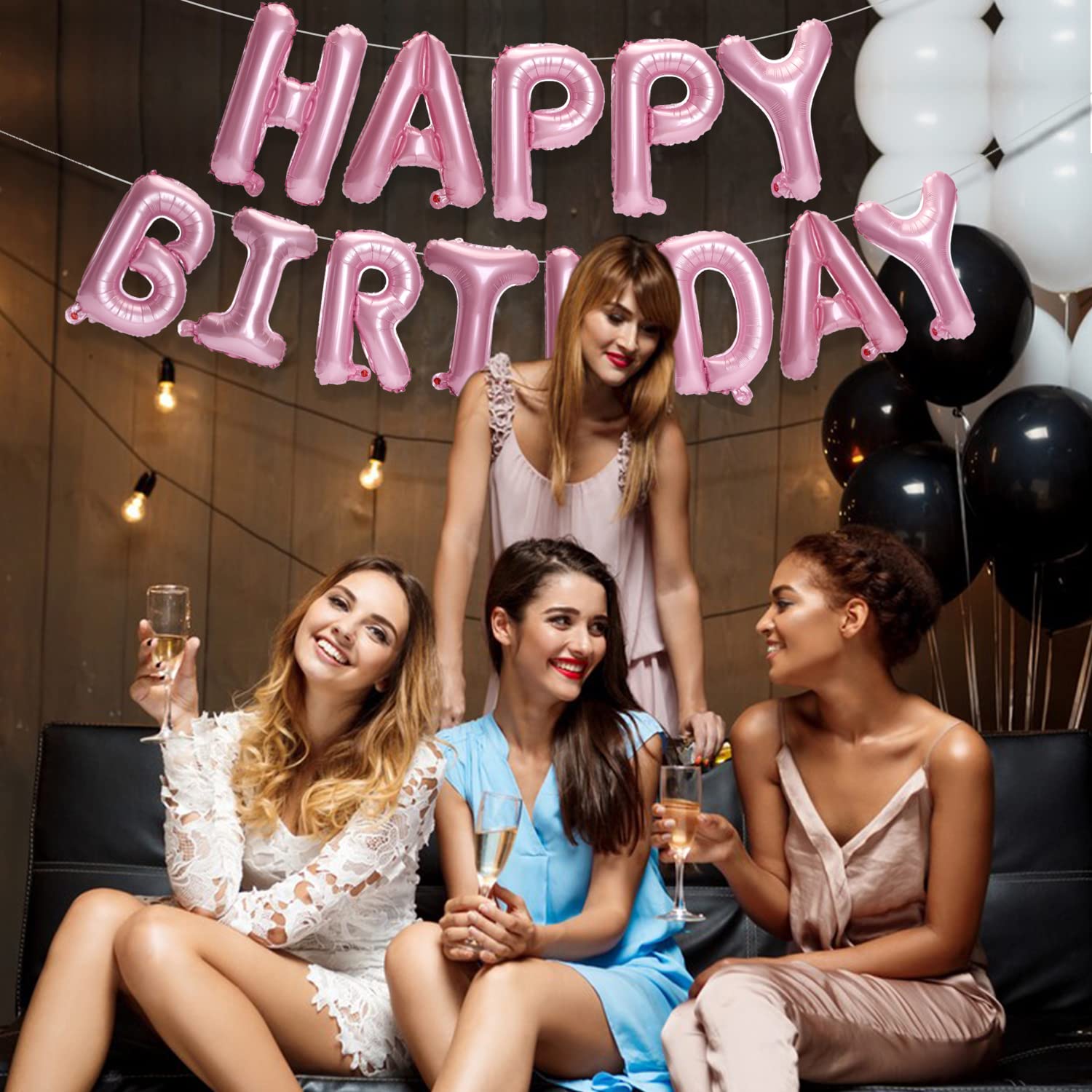 PIGETALE Pink Happy Birthday Banner - 16in 3D Foil Letter Balloons
