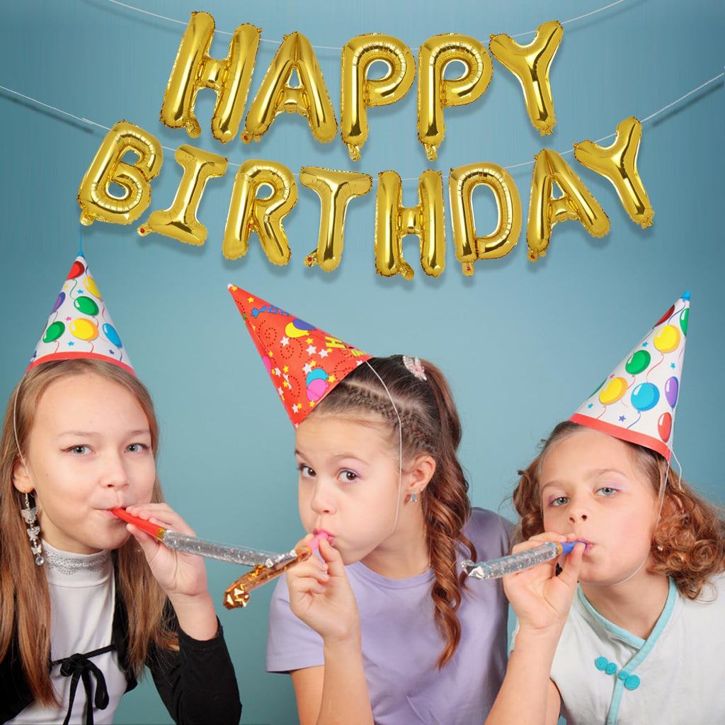 PIGETALE Gold Happy Birthday Banner – 16 Inch Mylar Letter Balloons, Reusable Party Decor