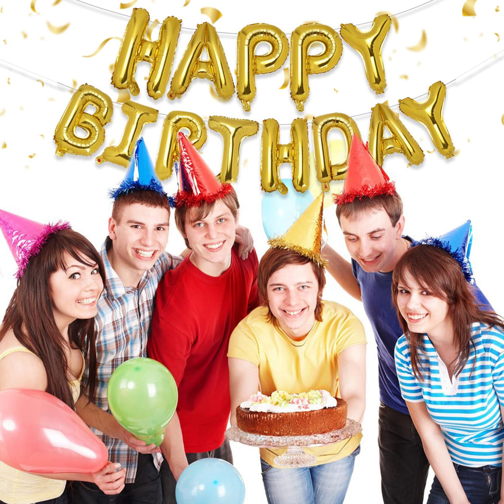 PIGETALE Gold Happy Birthday Banner – 16 Inch Mylar Letter Balloons, Reusable Party Decor