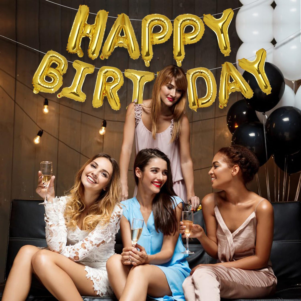 PIGETALE Gold Happy Birthday Banner – 16 Inch Mylar Letter Balloons, Reusable Party Decor