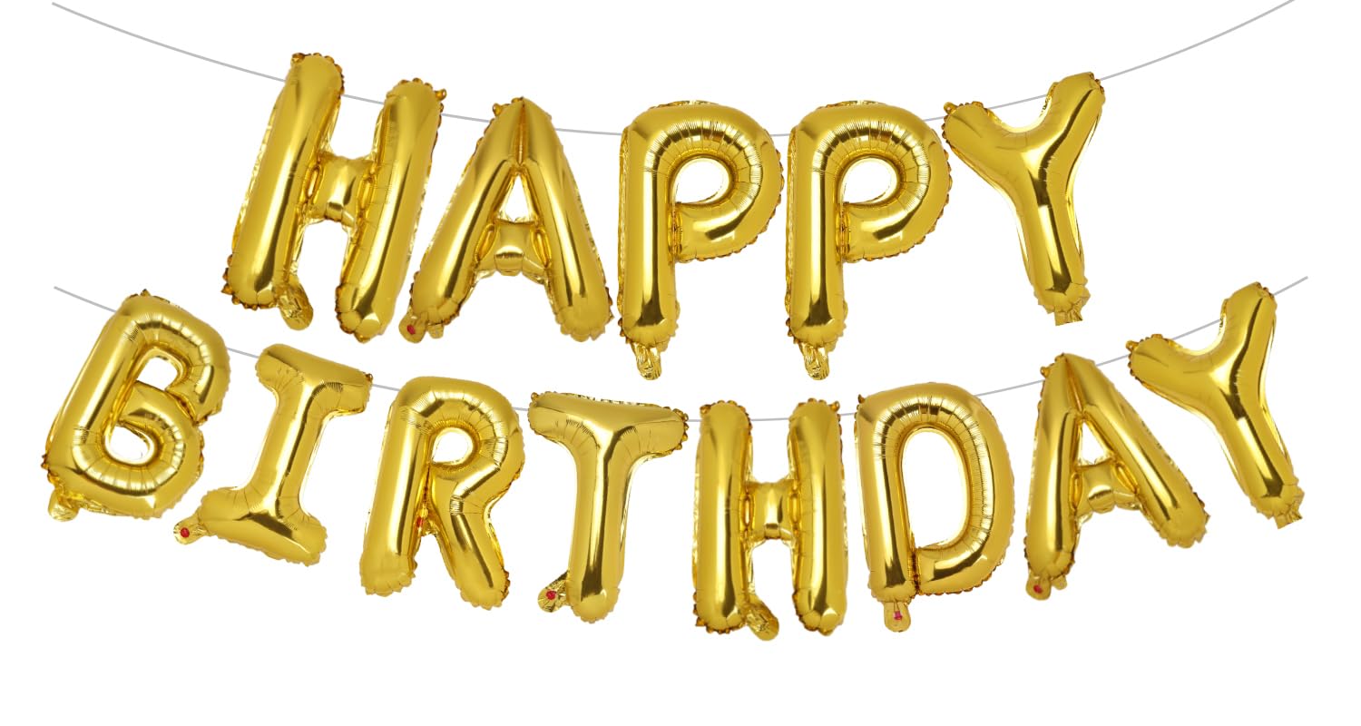 PIGETALE Gold Happy Birthday Banner – 16 Inch Mylar Letter Balloons, Reusable Party Decor