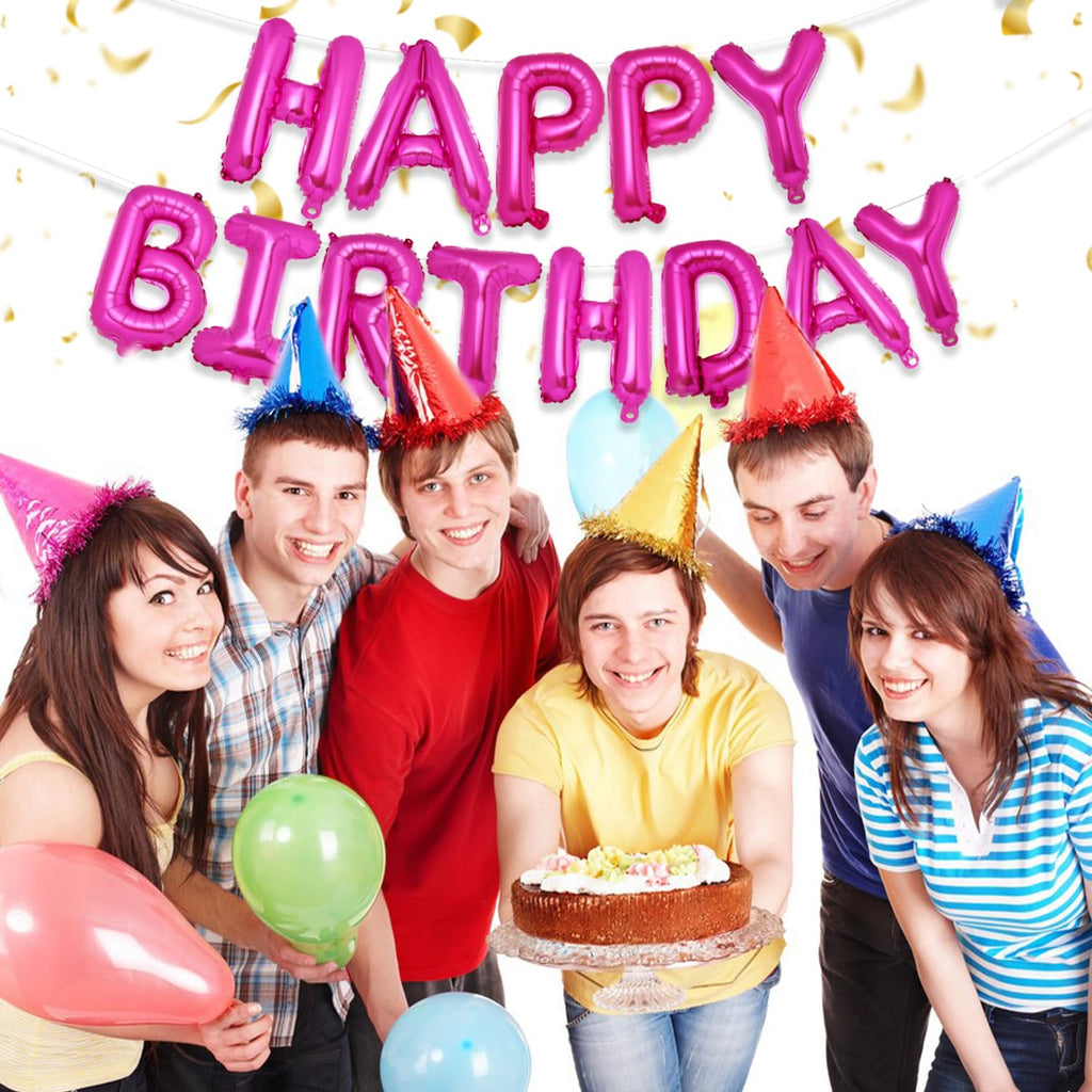 PIGETALE Happy Birthday Banner – 16-Inch Hot Pink Foil Letters, Reusable Party Decor