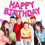 PIGETALE Happy Birthday Banner – 16-Inch Hot Pink Foil Letters, Reusable Party Decor