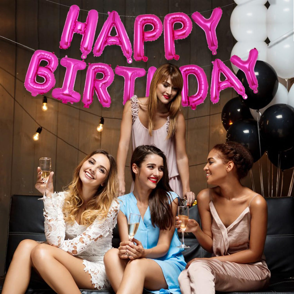 PIGETALE Happy Birthday Banner – 16-Inch Hot Pink Foil Letters, Reusable Party Decor