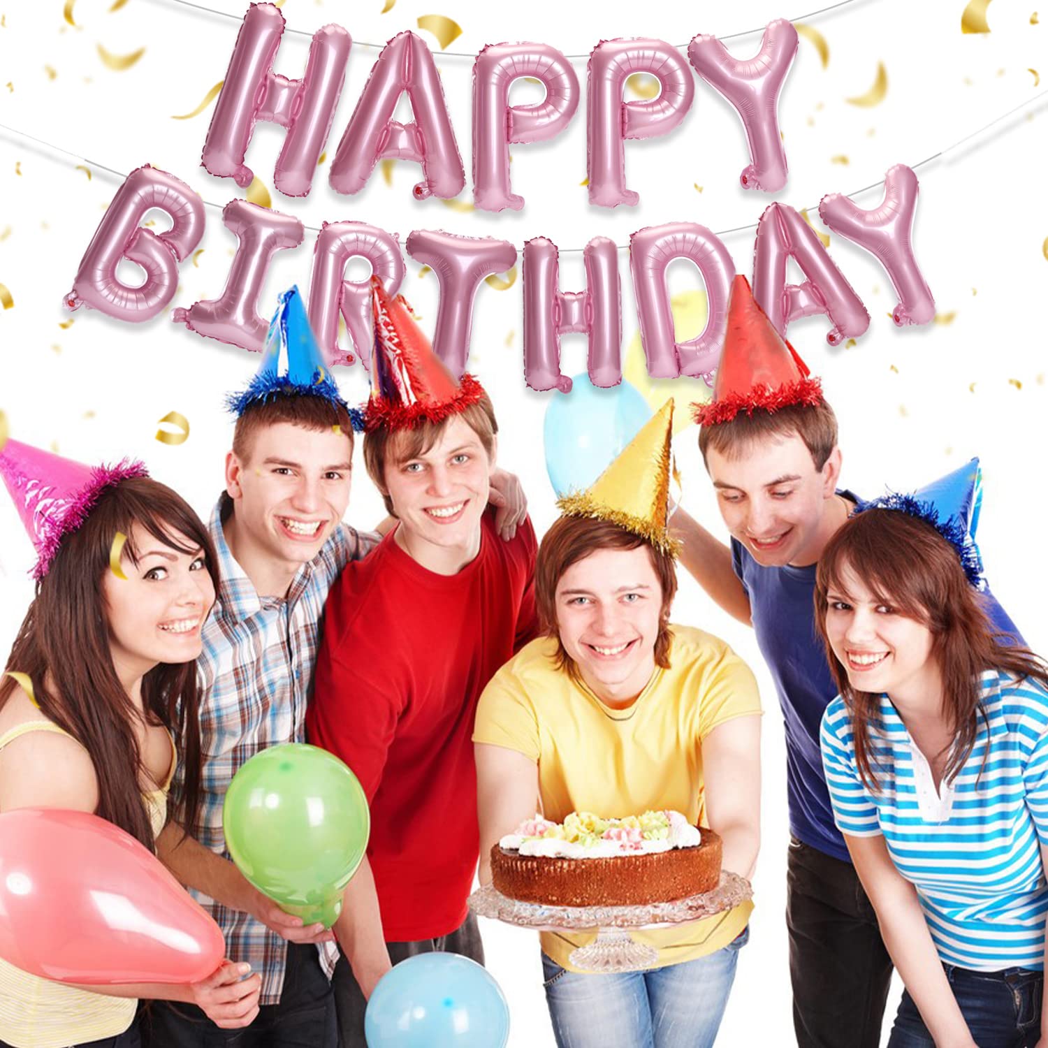 PIGETALE Pink Happy Birthday Banner - 16in 3D Foil Letter Balloons