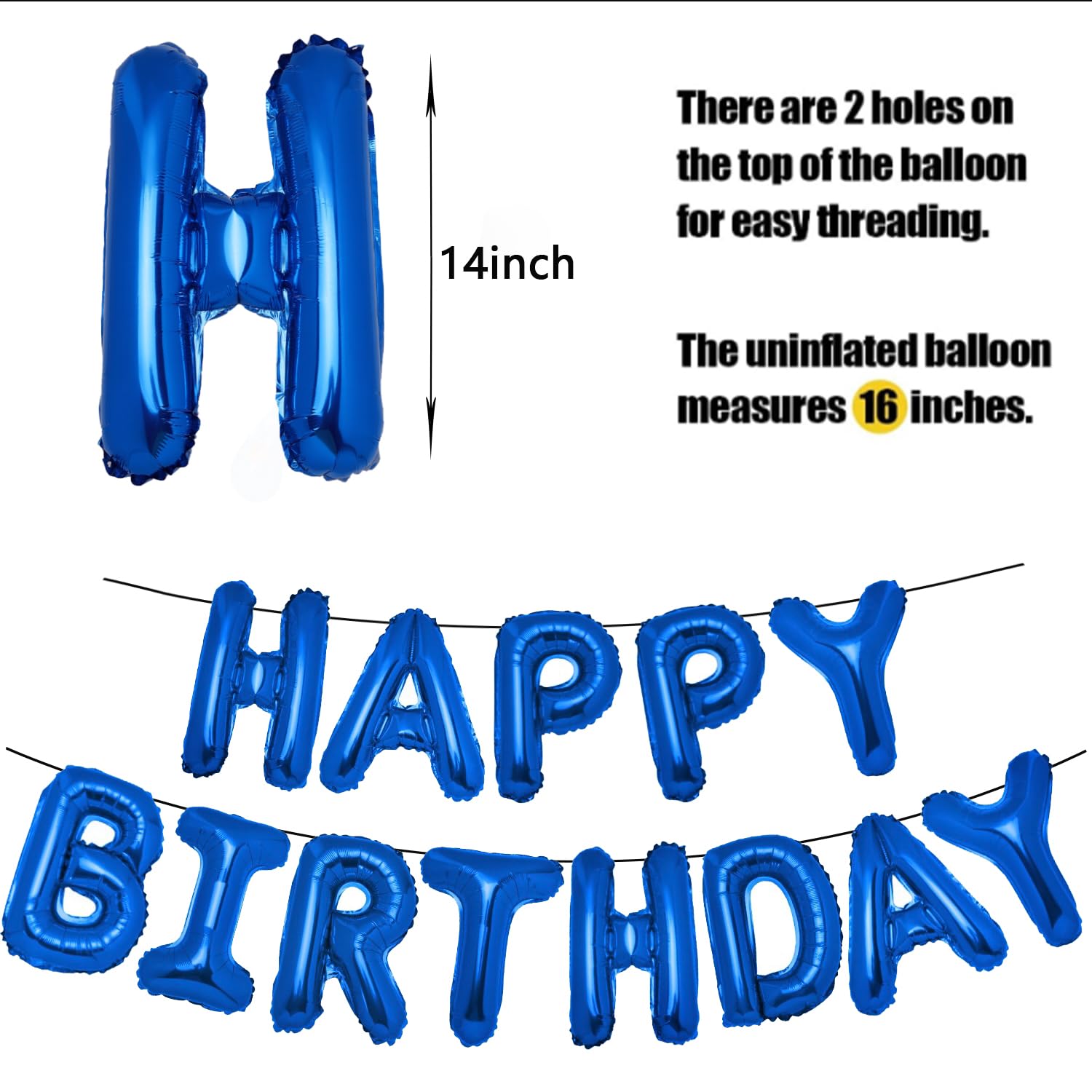 PIGETALE 16-Inch Royal Blue Happy Birthday Balloon Banner – 13 Letter Balloons & Aluminum Foil Decorations