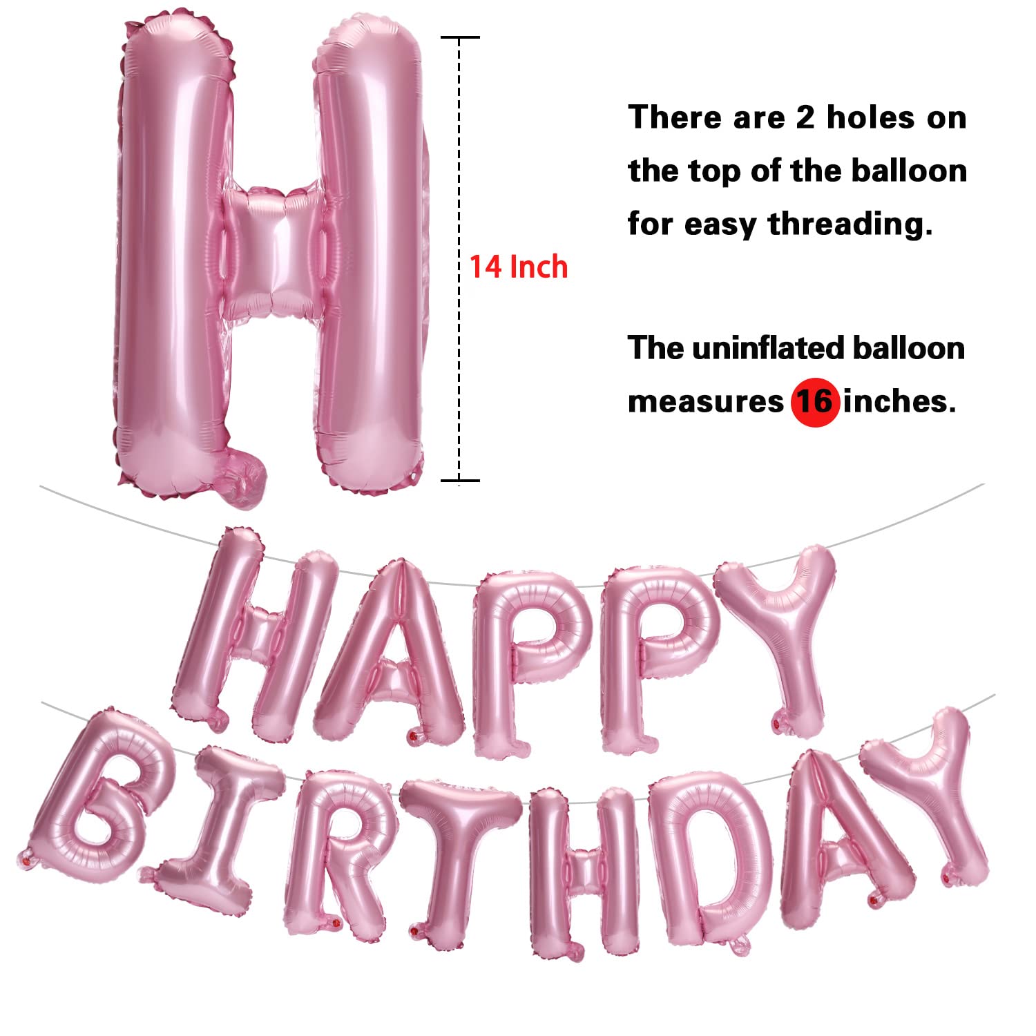 PIGETALE Pink Happy Birthday Banner - 16in 3D Foil Letter Balloons