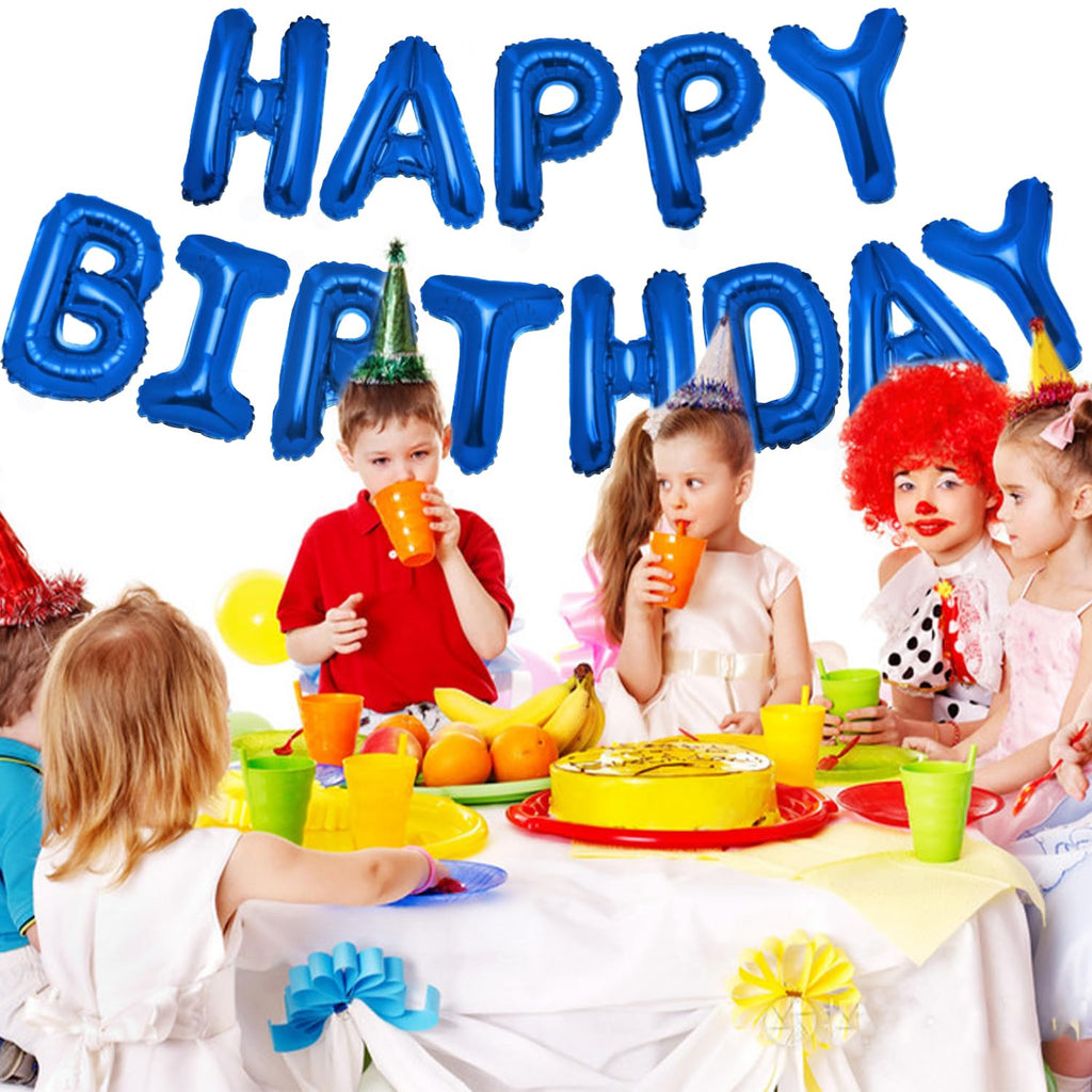 PIGETALE 16-Inch Royal Blue Happy Birthday Balloon Banner – 13 Letter Balloons & Aluminum Foil Decorations
