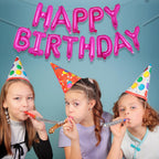 PIGETALE Happy Birthday Banner – 16-Inch Hot Pink Foil Letters, Reusable Party Decor
