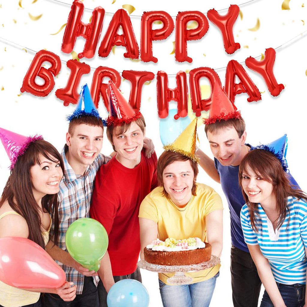 PIGETALE Red Happy Birthday Banner – 16 Inch 3D Foil Letter Balloons, Reusable Party Decor