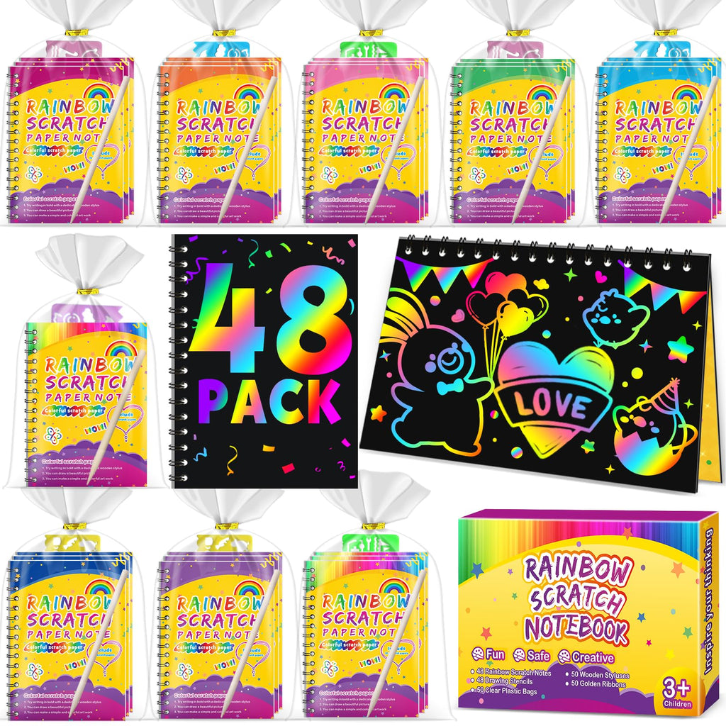 Pigipigi Kids Scratch Rainbow Art Kit – 48 Pack Party Favors & Classroom Prizes