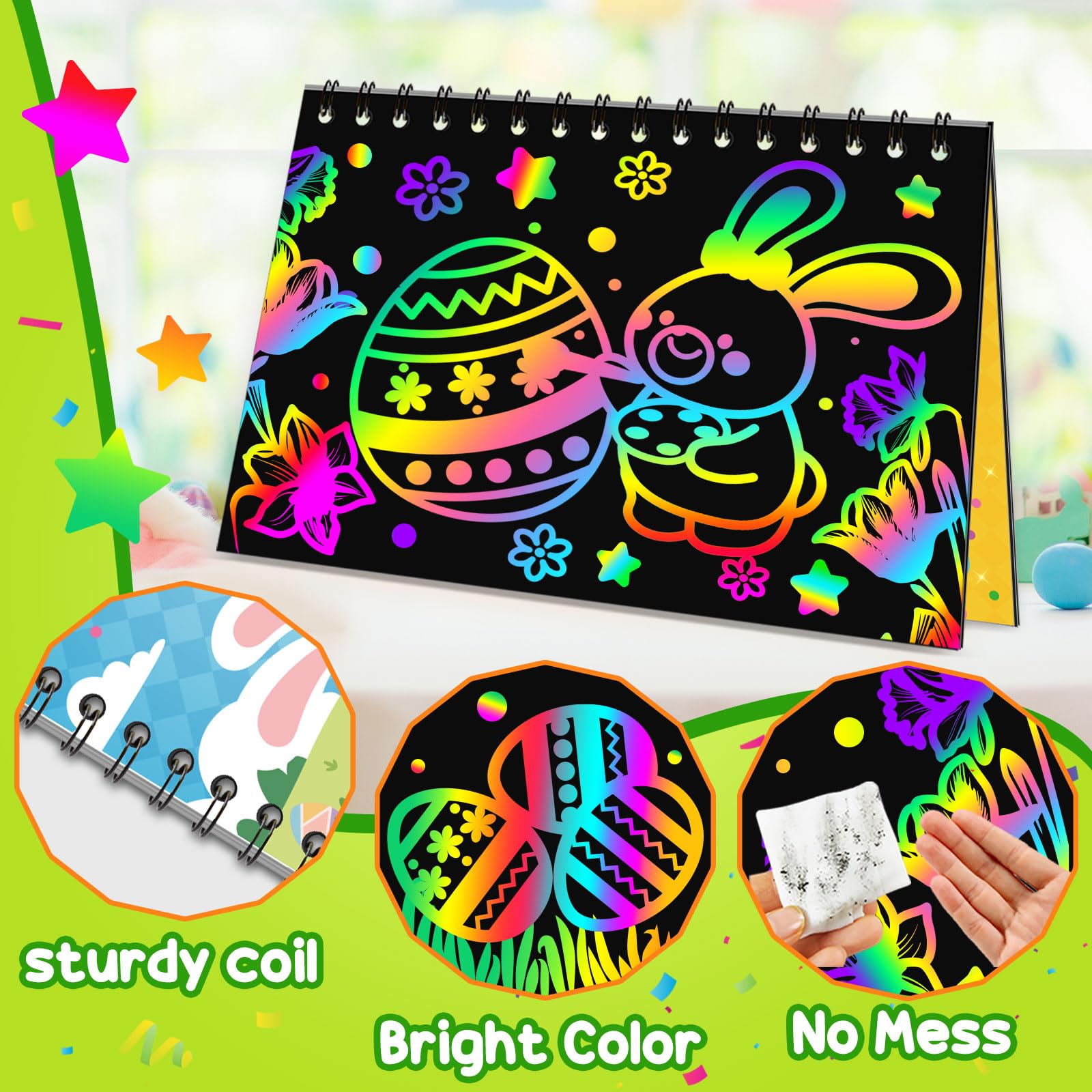 Pigipigi Kids Party Favors – 24-Pack Rainbow Scratch Art Notebooks & Craft Kit