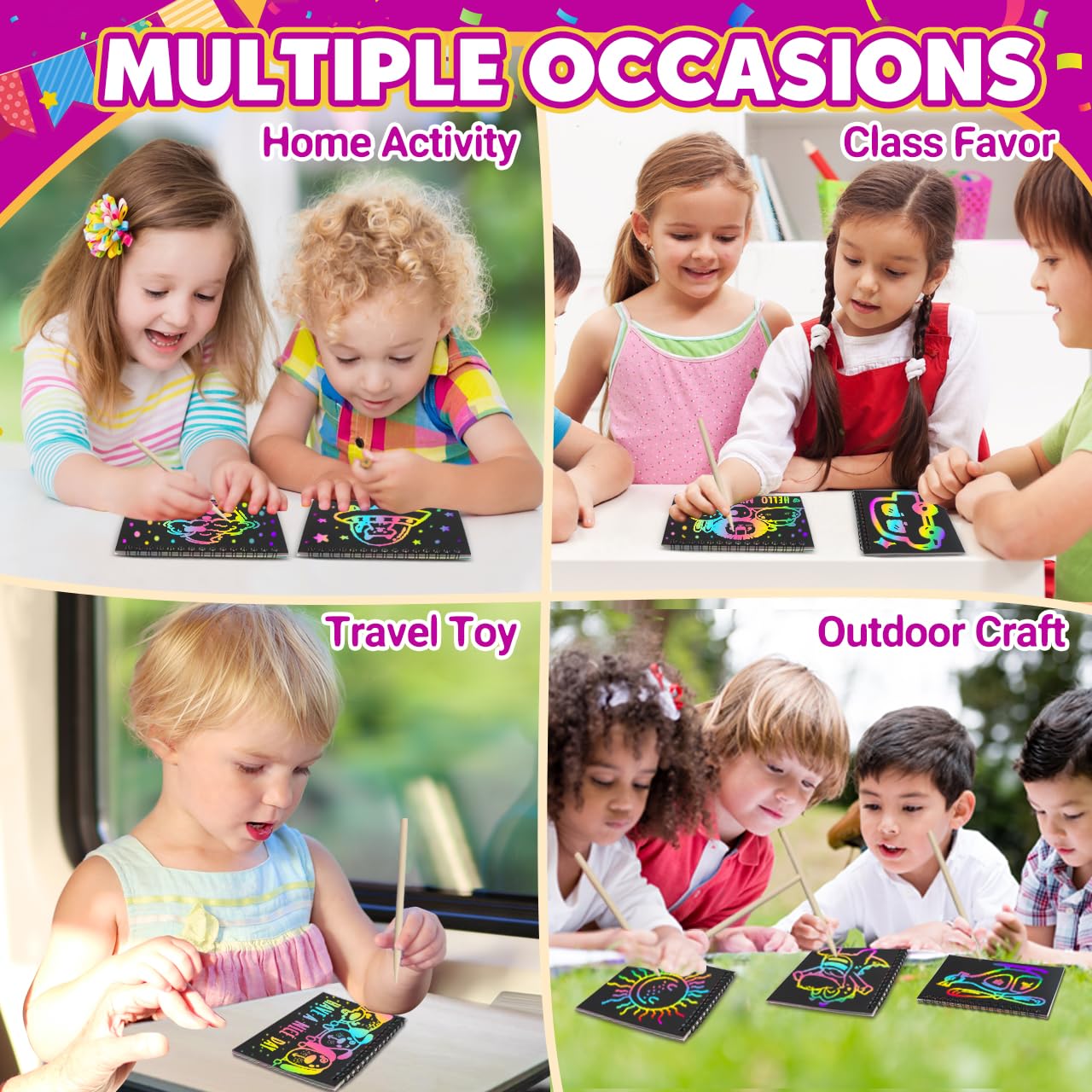 Pigipigi Kids Scratch Rainbow Art Kit – 48 Pack Party Favors & Classroom Prizes