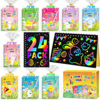 Pigipigi Kids Party Favors – 24-Pack Rainbow Scratch Art Notebooks & Craft Kit