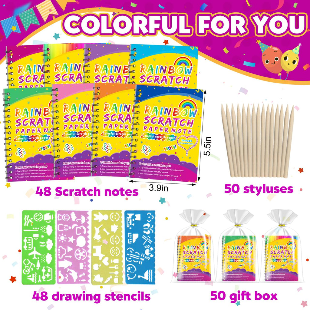 Pigipigi Kids Scratch Rainbow Art Kit – 48 Pack Party Favors & Classroom Prizes