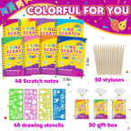 Pigipigi Kids Scratch Rainbow Art Kit – 48 Pack Party Favors & Classroom Prizes