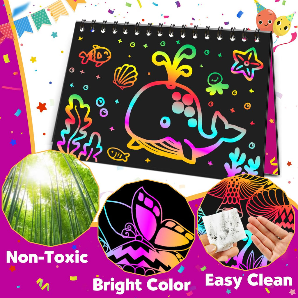 Pigipigi Kids Scratch Rainbow Art Kit – 48 Pack Party Favors & Classroom Prizes
