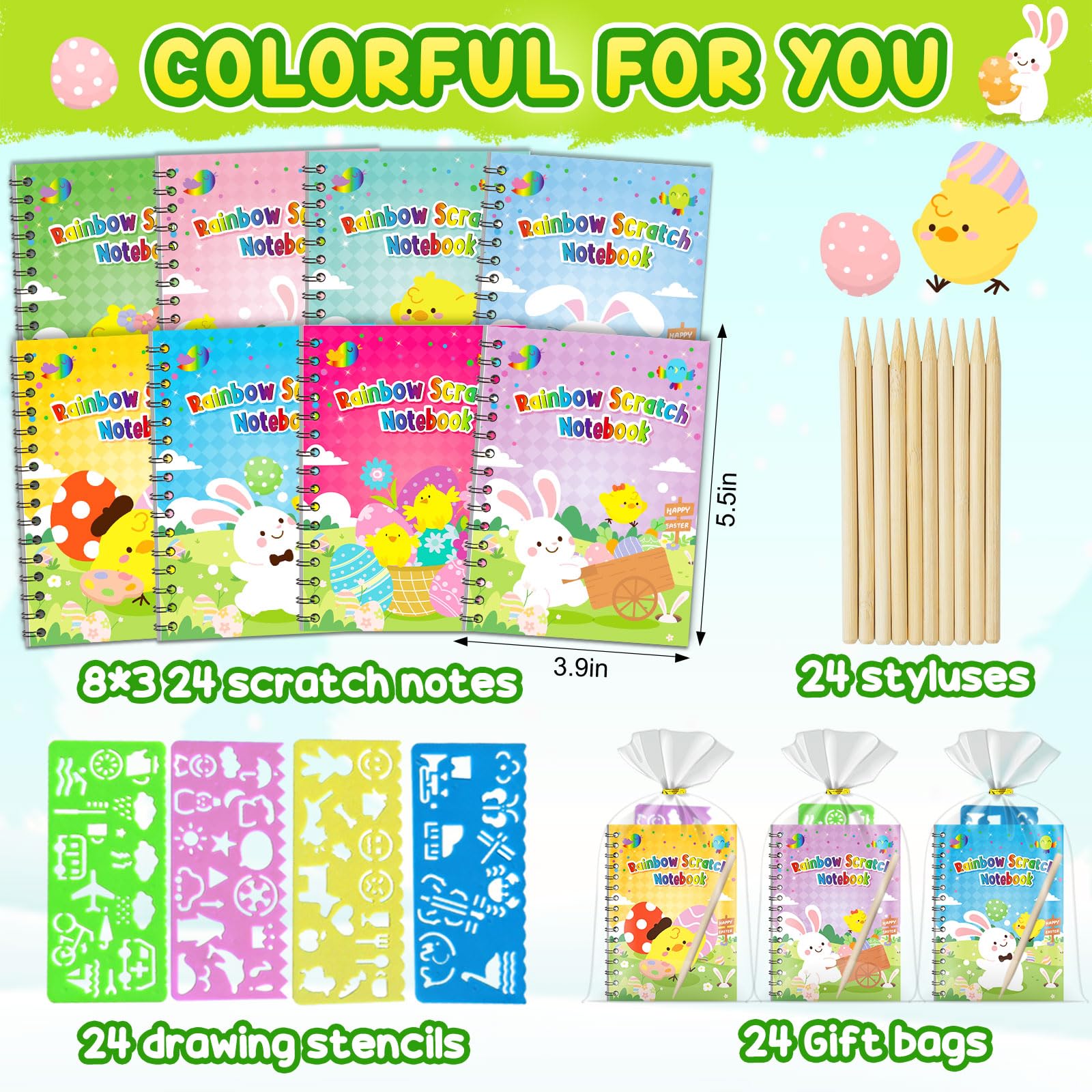 Pigipigi Kids Party Favors – 24-Pack Rainbow Scratch Art Notebooks & Craft Kit