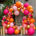 Pinbra Pink Orange Balloon Garland Kit | Double Stuffed Arch with Gold Metallic Pastel Balloons